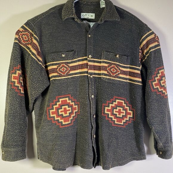 Orvis Southwest Aztec Button Outdoor Camp Shirt Large Blanket Shacket - Picture 2 of 14